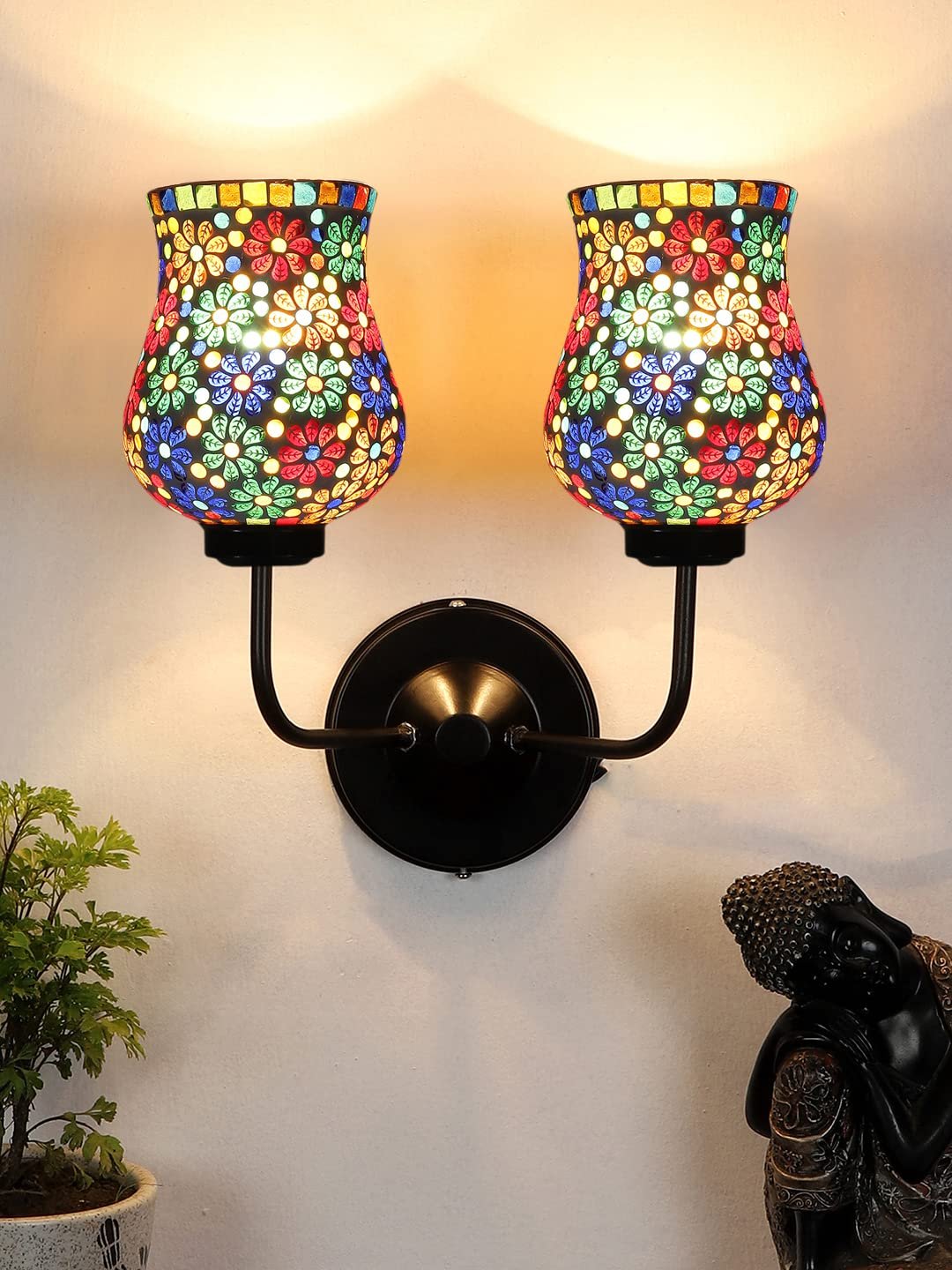 Multicolor Wall Lamp | Elegant Mosaic Glass & Wood Design | Stylish Ambient Light for Home, Office, Living Room, Bedroom, Hallway | Modern Decorative Wall Sconce - Model DGJ37
