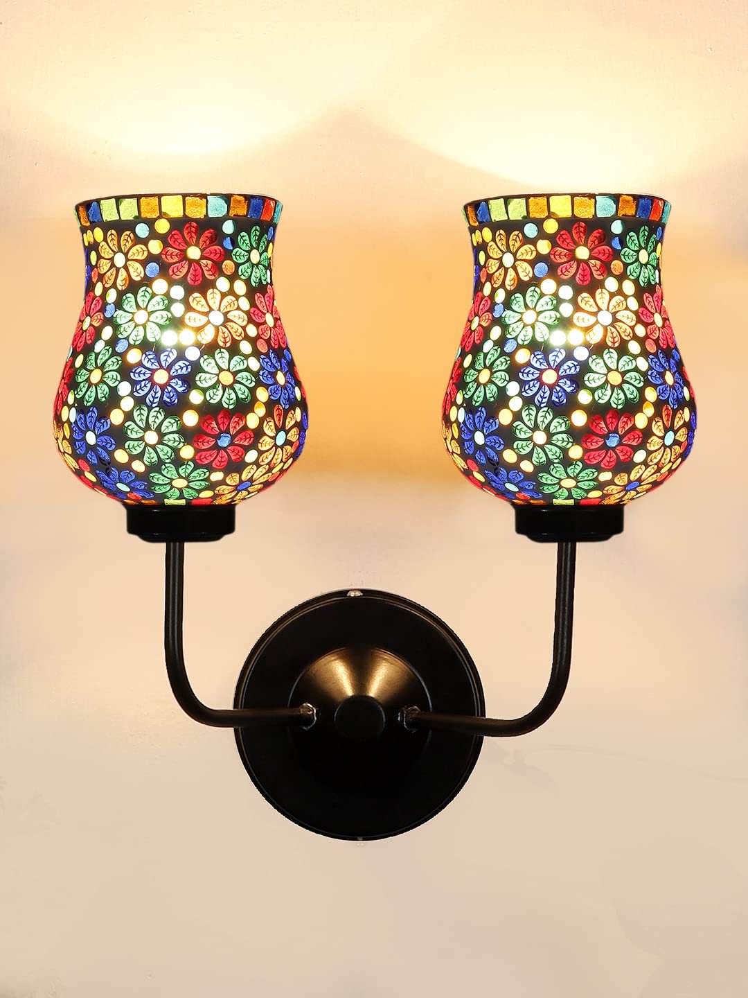 Multicolor Wall Lamp | Elegant Mosaic Glass & Wood Design | Stylish Ambient Light for Home, Office, Living Room, Bedroom, Hallway | Modern Decorative Wall Sconce - Model DGJ37