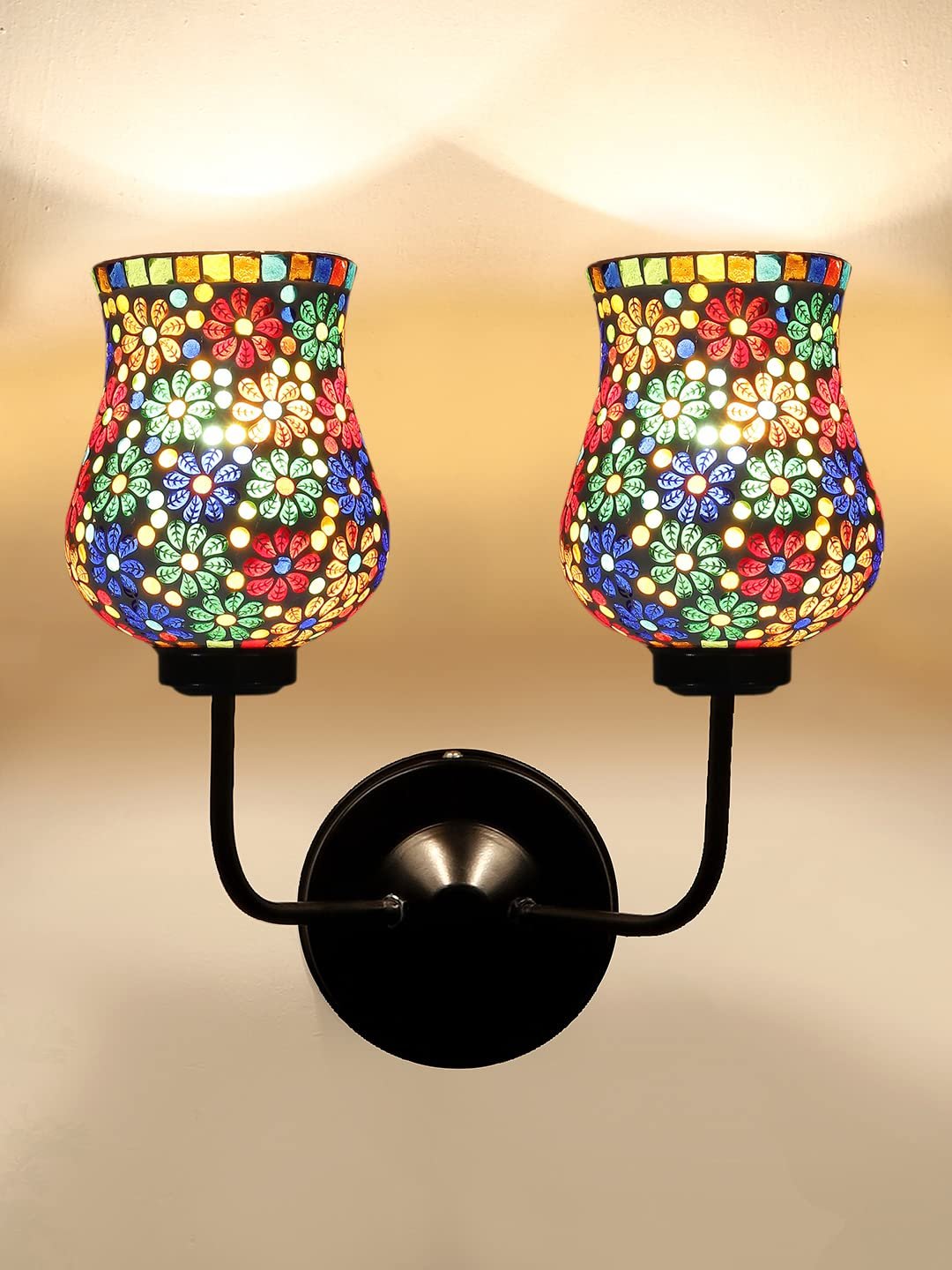 Multicolor Wall Lamp | Elegant Mosaic Glass & Wood Design | Stylish Ambient Light for Home, Office, Living Room, Bedroom, Hallway | Modern Decorative Wall Sconce - Model DGJ37