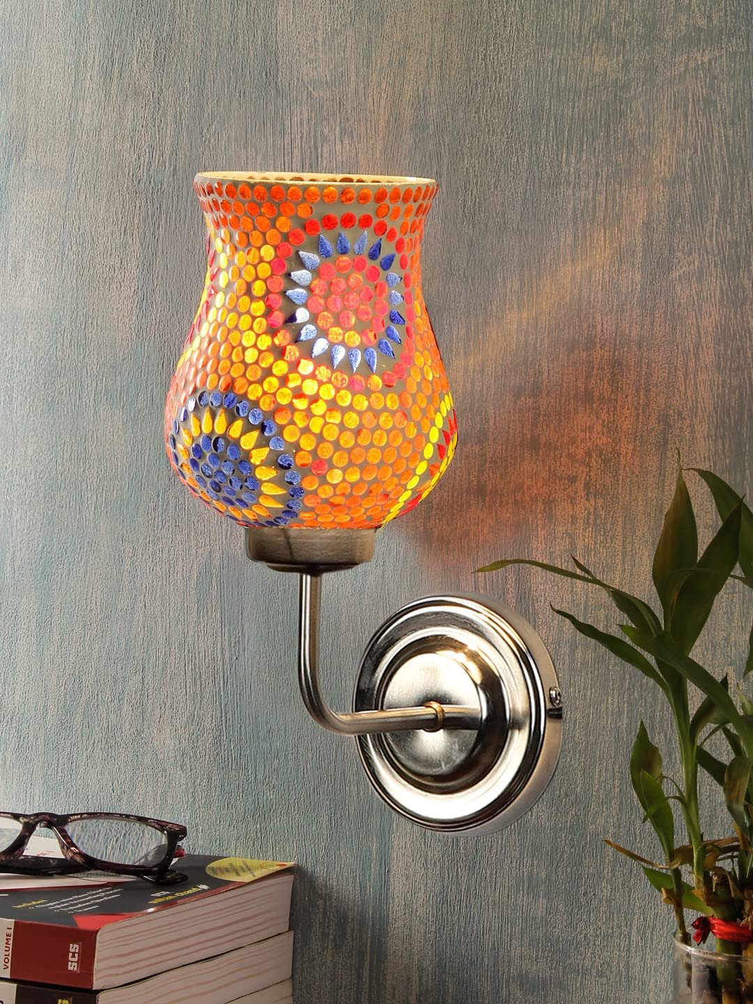 Multicolor Wall Lamp | Elegant Mosaic Glass & Wood Design | Stylish Ambient Light for Home, Office, Living Room, Bedroom, Hallway | Modern Decorative Wall Sconce - Model DGJ38