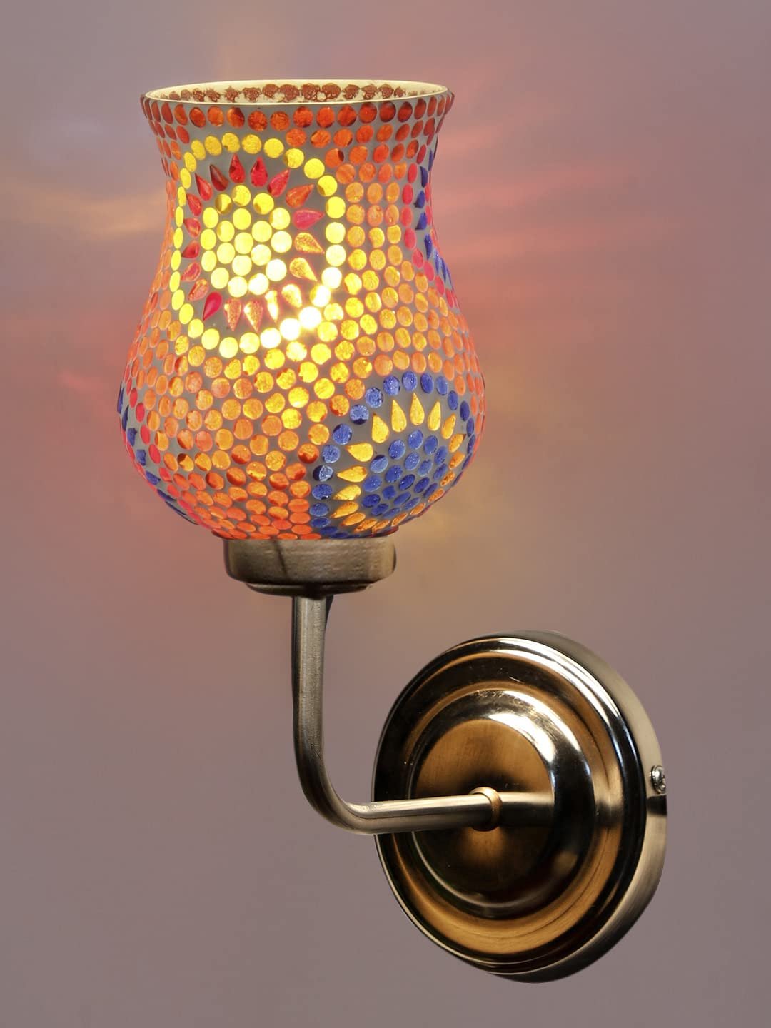 Multicolor Wall Lamp | Elegant Mosaic Glass & Wood Design | Stylish Ambient Light for Home, Office, Living Room, Bedroom, Hallway | Modern Decorative Wall Sconce - Model DGJ38