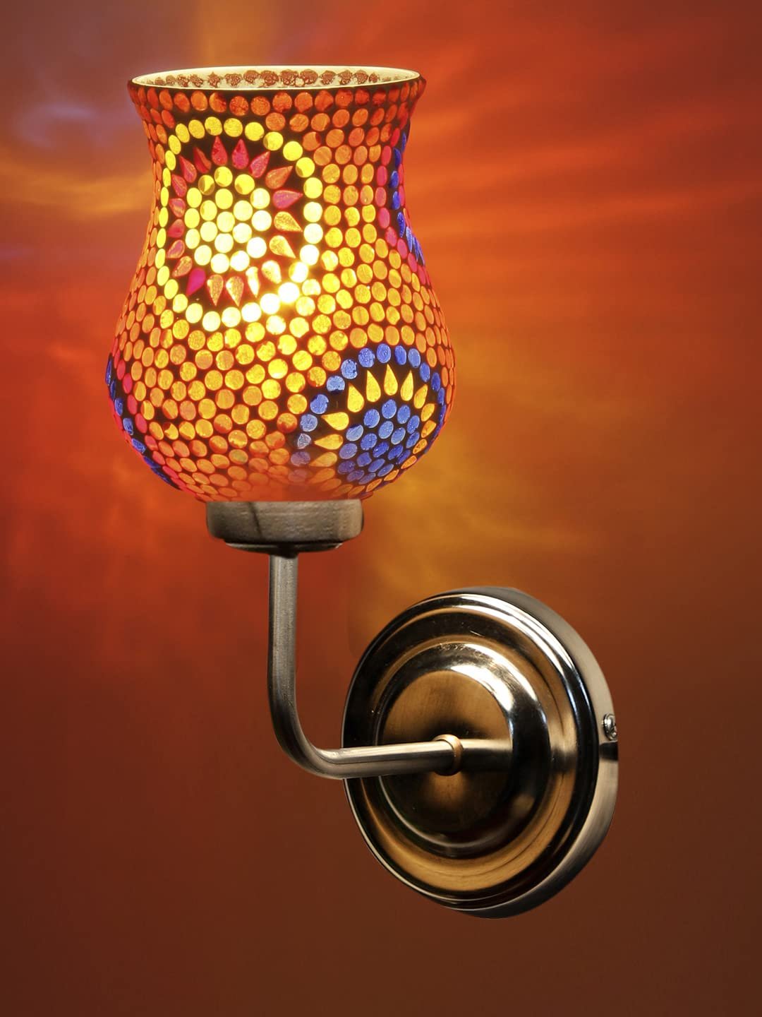 Multicolor Wall Lamp | Elegant Mosaic Glass & Wood Design | Stylish Ambient Light for Home, Office, Living Room, Bedroom, Hallway | Modern Decorative Wall Sconce - Model DGJ38