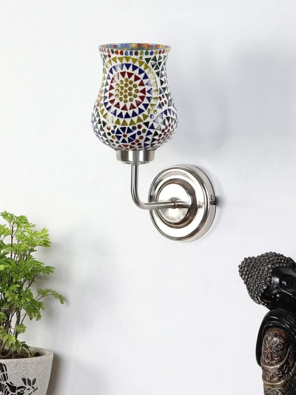 Multicolor Wall Lamp | Elegant Mosaic Glass & Wood Design | Stylish Ambient Light for Home, Office, Living Room, Bedroom, Hallway | Modern Decorative Wall Sconce – Model DGJ42