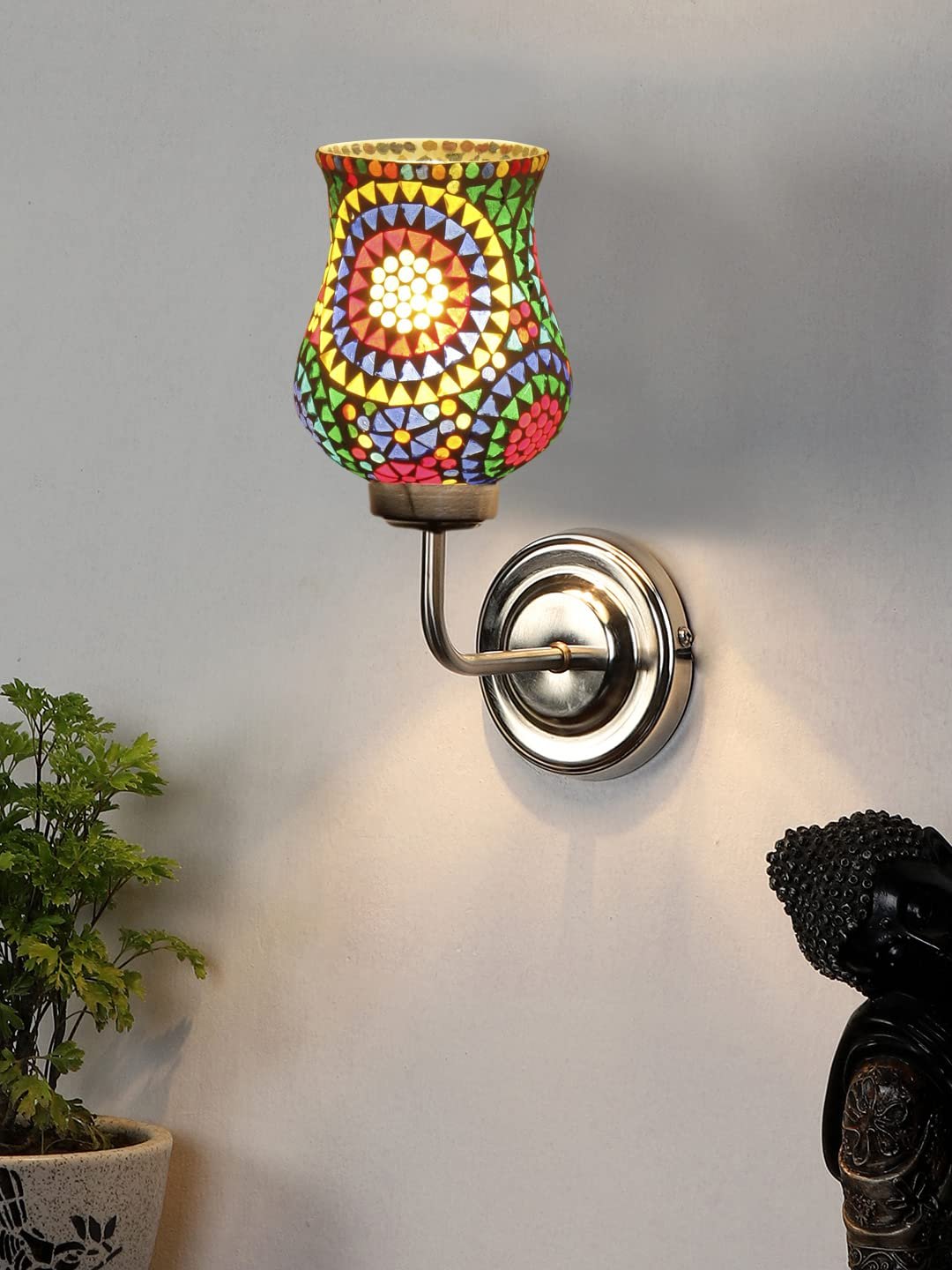 Multicolor Wall Lamp | Elegant Mosaic Glass & Wood Design | Stylish Ambient Light for Home, Office, Living Room, Bedroom, Hallway | Modern Decorative Wall Sconce - Model DGJ42