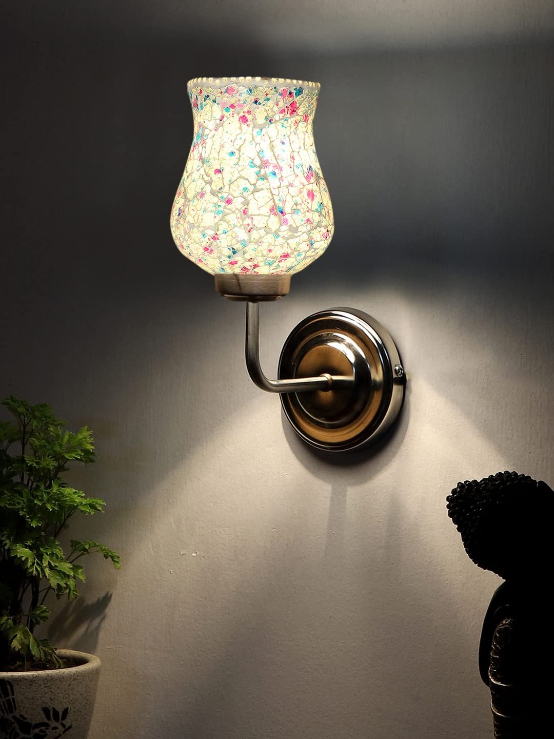 Multicolor Wall Lamp | Elegant Mosaic Glass & Wood Design | Stylish Ambient Light for Home, Office, Living Room, Bedroom, Hallway | Modern Decorative Wall Sconce - Model DGJ43
