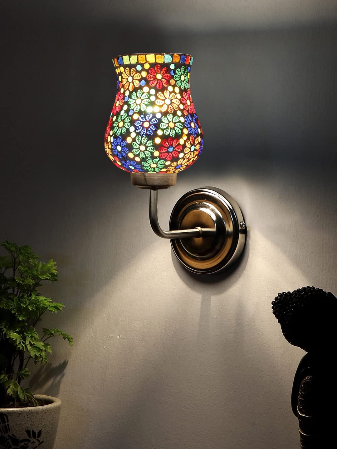 Multicolor Wall Lamp | Elegant Mosaic Glass & Wood Design | Stylish Ambient Light for Home, Office, Living Room, Bedroom, Hallway | Modern Decorative Wall Sconce - Model DGJ44