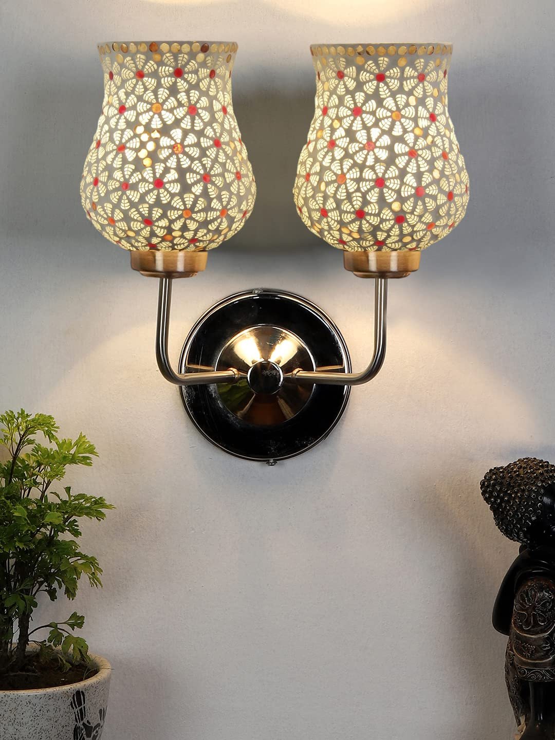Multicolor Wall Lamp | Elegant Mosaic Glass & Wood Design | Stylish Ambient Light for Home, Office, Living Room, Bedroom, Hallway | Modern Decorative Wall Sconce - Model DGJ46
