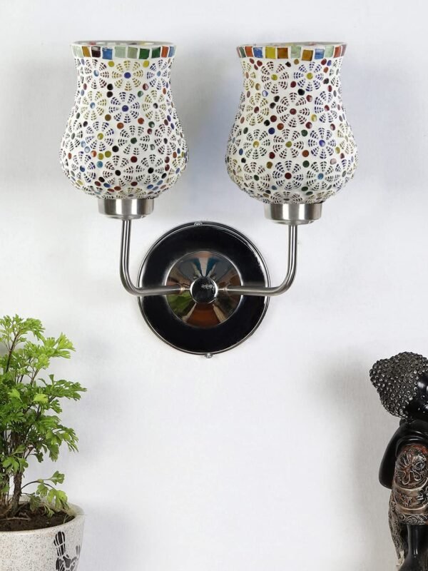 Multicolor Wall Lamp | Elegant Mosaic Glass & Wood Design | Stylish Ambient Light for Home, Office, Living Room, Bedroom, Hallway | Modern Decorative Wall Sconce – Model DGJ47