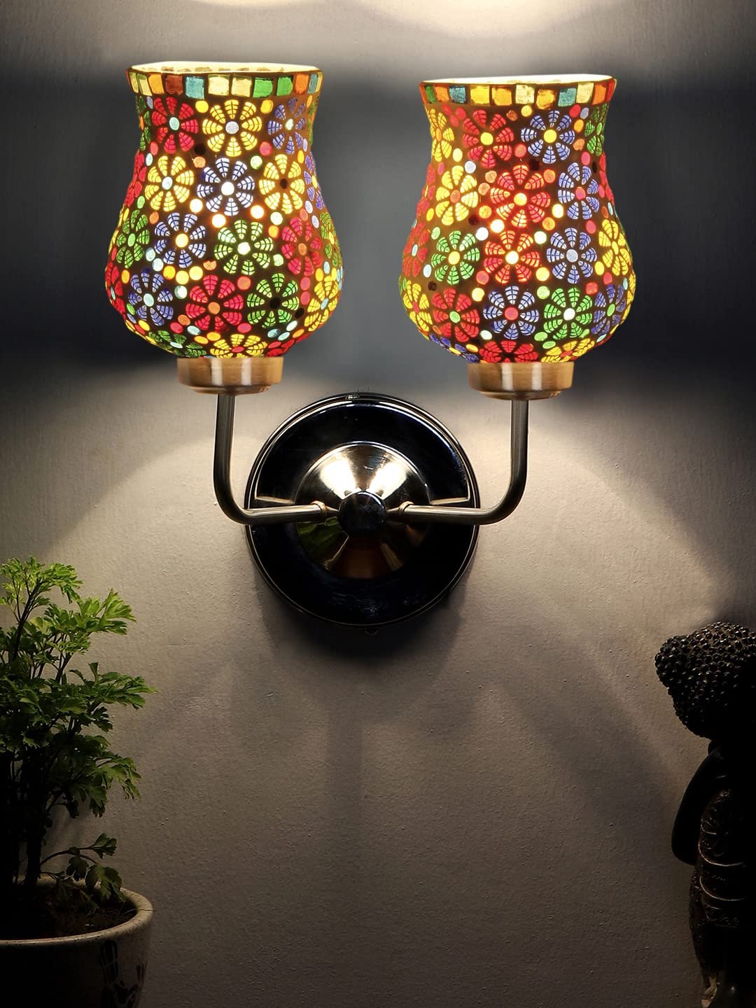 Multicolor Wall Lamp | Elegant Mosaic Glass & Wood Design | Stylish Ambient Light for Home, Office, Living Room, Bedroom, Hallway | Modern Decorative Wall Sconce - Model DGJ47