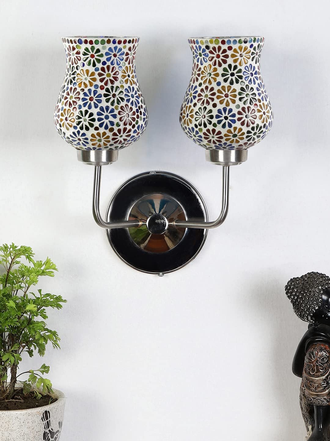 Multicolor Wall Lamp | Elegant Mosaic Glass & Wood Design | Stylish Ambient Light for Home, Office, Living Room, Bedroom, Hallway | Modern Decorative Wall Sconce - Model DGJ49