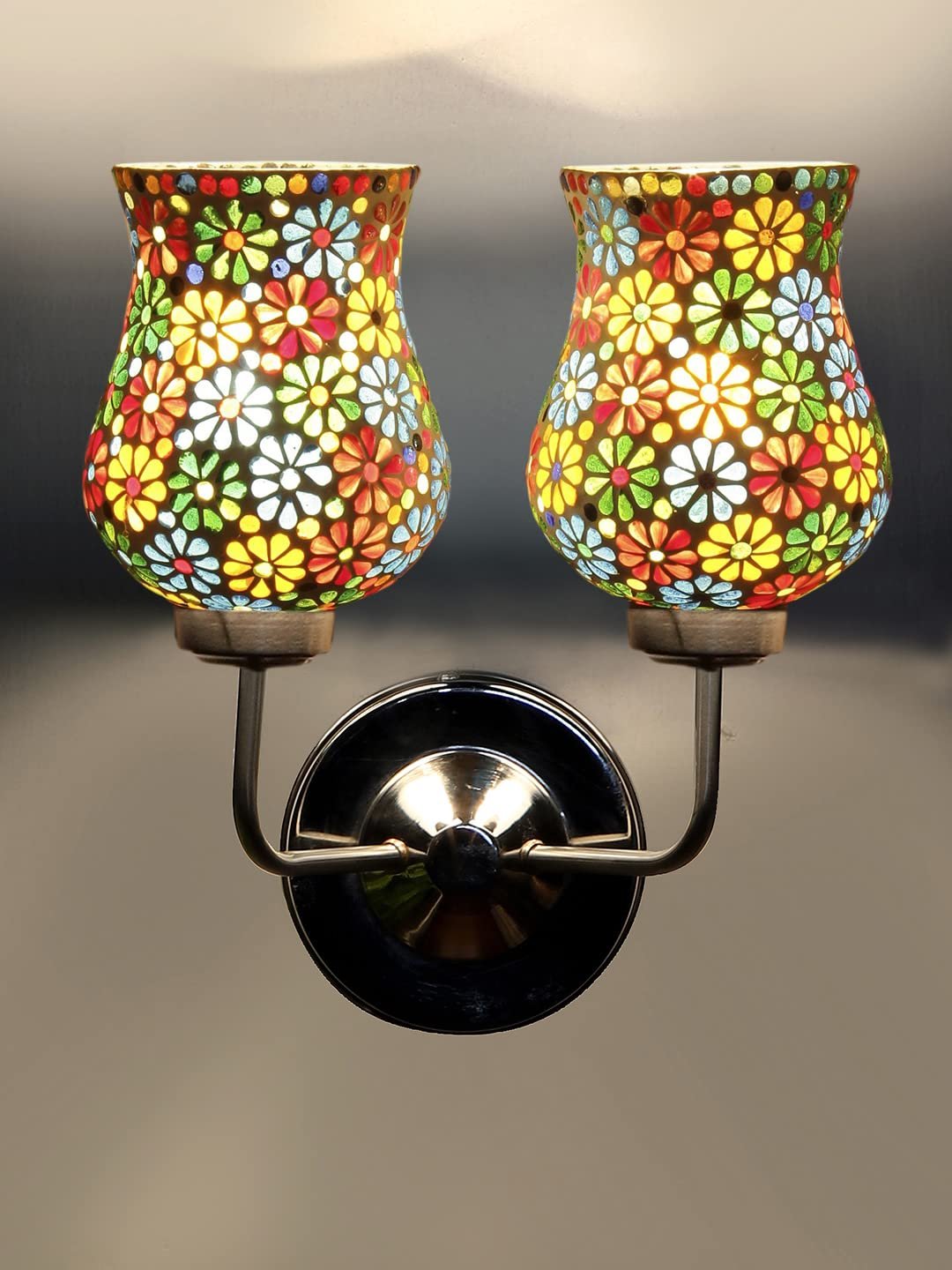 Multicolor Wall Lamp | Elegant Mosaic Glass & Wood Design | Stylish Ambient Light for Home, Office, Living Room, Bedroom, Hallway | Modern Decorative Wall Sconce - Model DGJ49