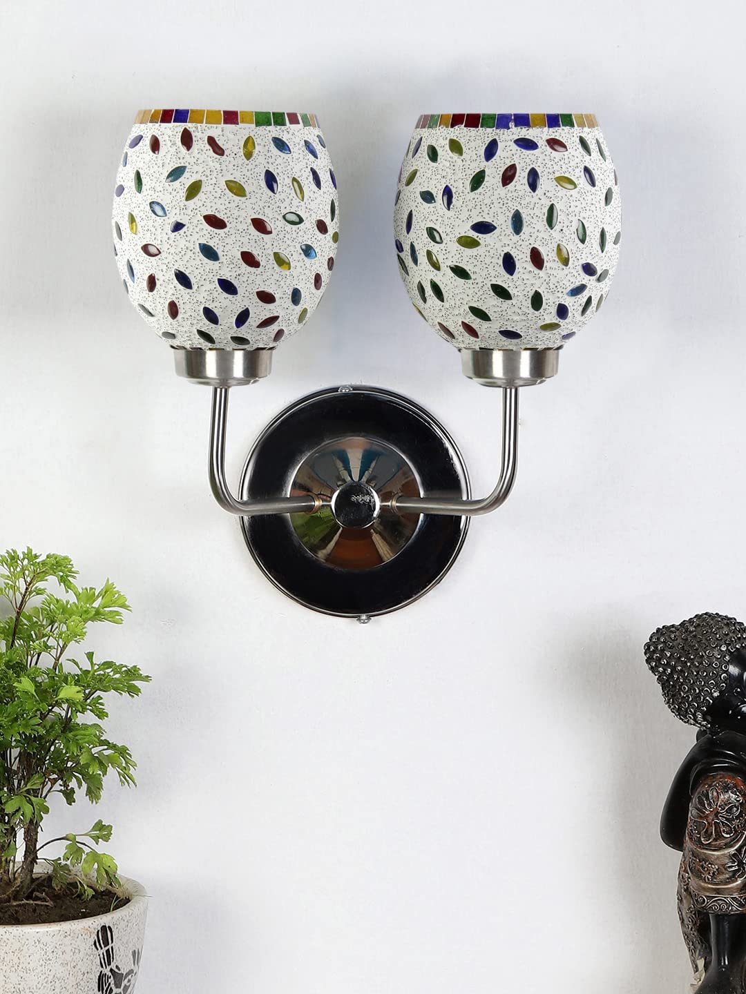 Multicolor Wall Lamp | Elegant Mosaic Glass & Wood Design | Stylish Ambient Light for Home, Office, Living Room, Bedroom, Hallway | Modern Decorative Wall Sconce - Model DGJ51