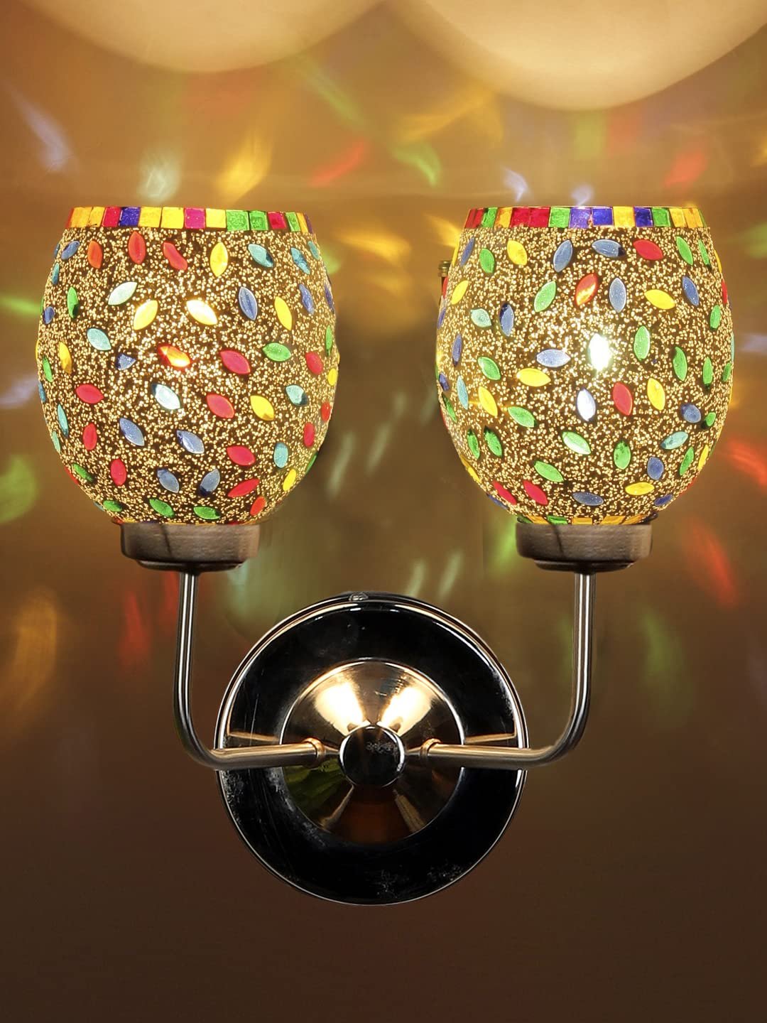 Multicolor Wall Lamp | Elegant Mosaic Glass & Wood Design | Stylish Ambient Light for Home, Office, Living Room, Bedroom, Hallway | Modern Decorative Wall Sconce - Model DGJ51