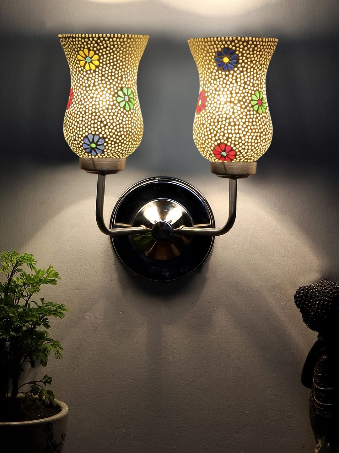 Multicolor Wall Lamp | Elegant Mosaic Glass & Wood Design | Stylish Ambient Light for Home, Office, Living Room, Bedroom, Hallway | Modern Decorative Wall Sconce - Model DGJ52