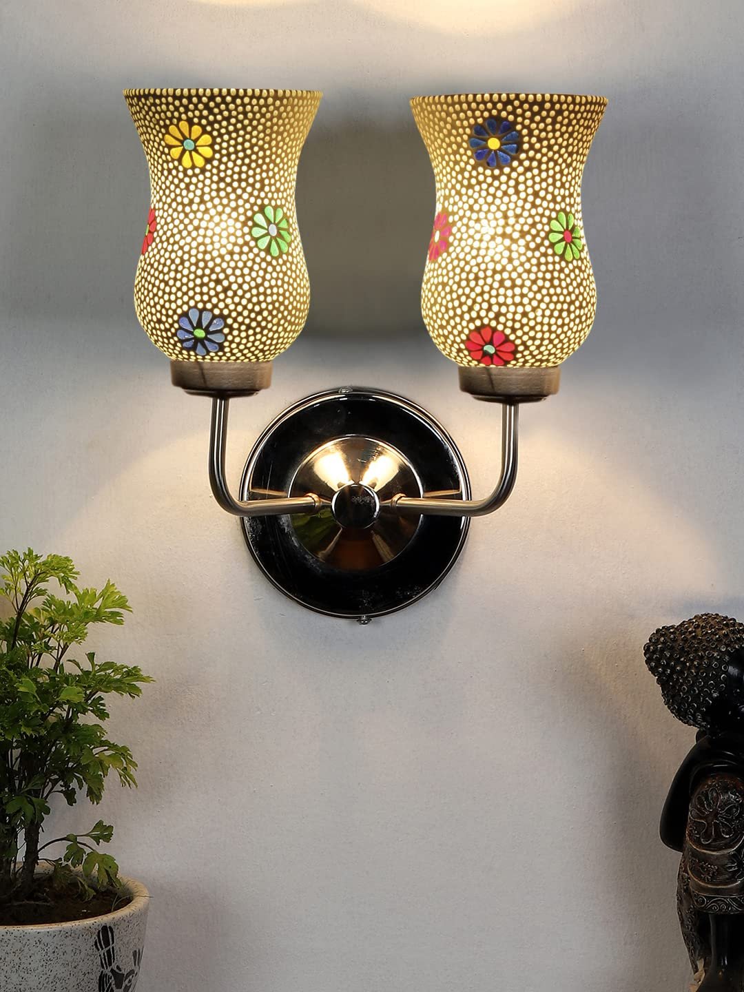 Multicolor Wall Lamp | Elegant Mosaic Glass & Wood Design | Stylish Ambient Light for Home, Office, Living Room, Bedroom, Hallway | Modern Decorative Wall Sconce - Model DGJ52