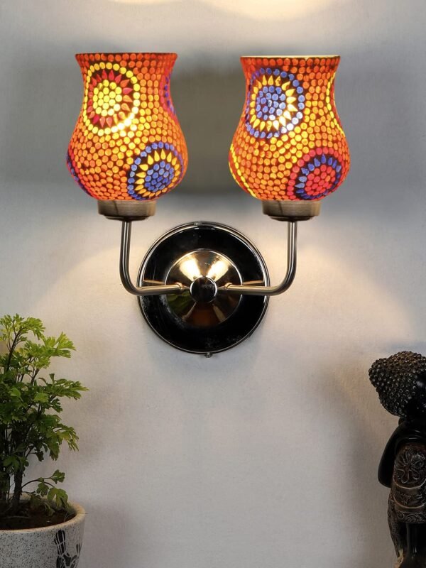 Multicolor Wall Lamp | Elegant Mosaic Glass & Wood Design | Stylish Ambient Light for Home, Office, Living Room, Bedroom, Hallway | Modern Decorative Wall Sconce – Model DGJ53