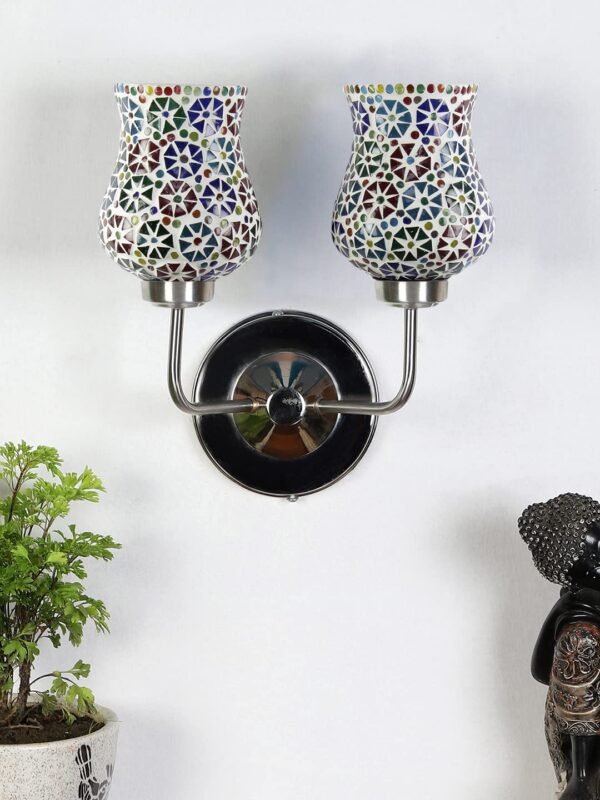 Multicolor Wall Lamp | Elegant Mosaic Glass & Wood Design | Stylish Ambient Light for Home, Office, Living Room, Bedroom, Hallway | Modern Decorative Wall Sconce – Model DGJ56