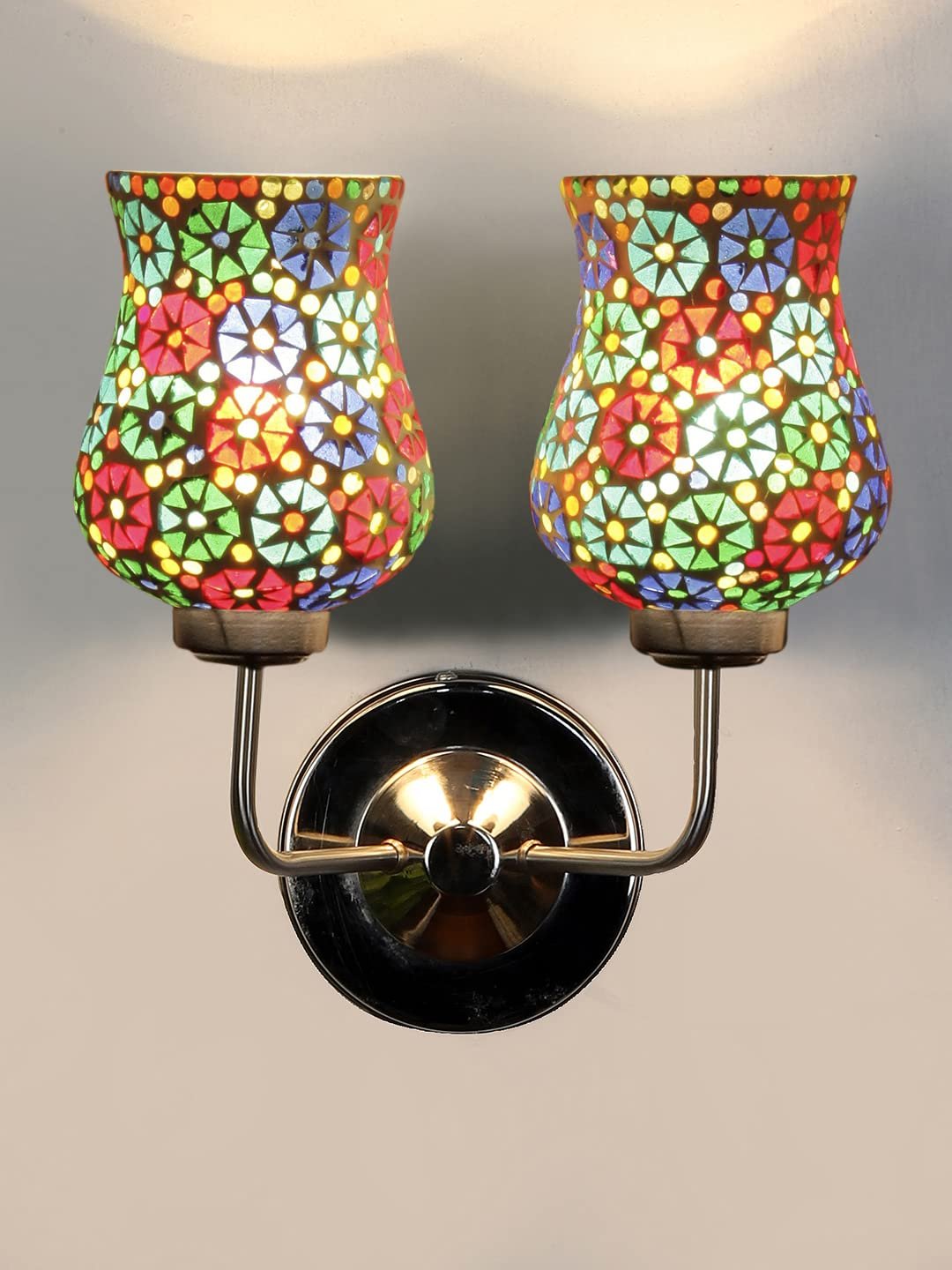 Multicolor Wall Lamp | Elegant Mosaic Glass & Wood Design | Stylish Ambient Light for Home, Office, Living Room, Bedroom, Hallway | Modern Decorative Wall Sconce - Model DGJ56