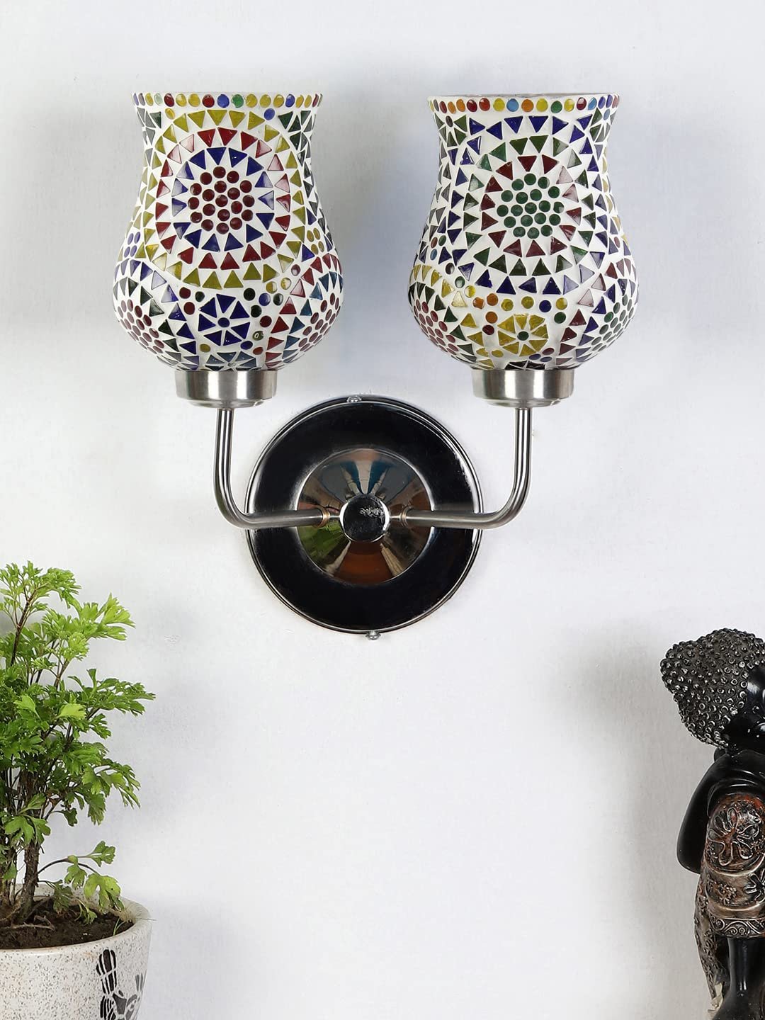 Multicolor Wall Lamp | Elegant Mosaic Glass & Wood Design | Stylish Ambient Light for Home, Office, Living Room, Bedroom, Hallway | Modern Decorative Wall Sconce - Model DGJ57