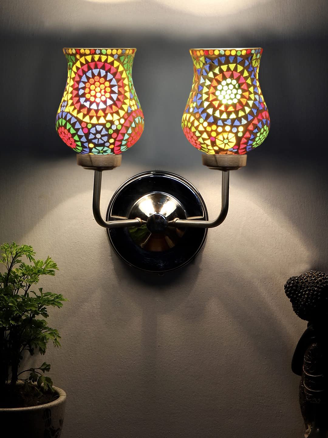 Multicolor Wall Lamp | Elegant Mosaic Glass & Wood Design | Stylish Ambient Light for Home, Office, Living Room, Bedroom, Hallway | Modern Decorative Wall Sconce - Model DGJ57