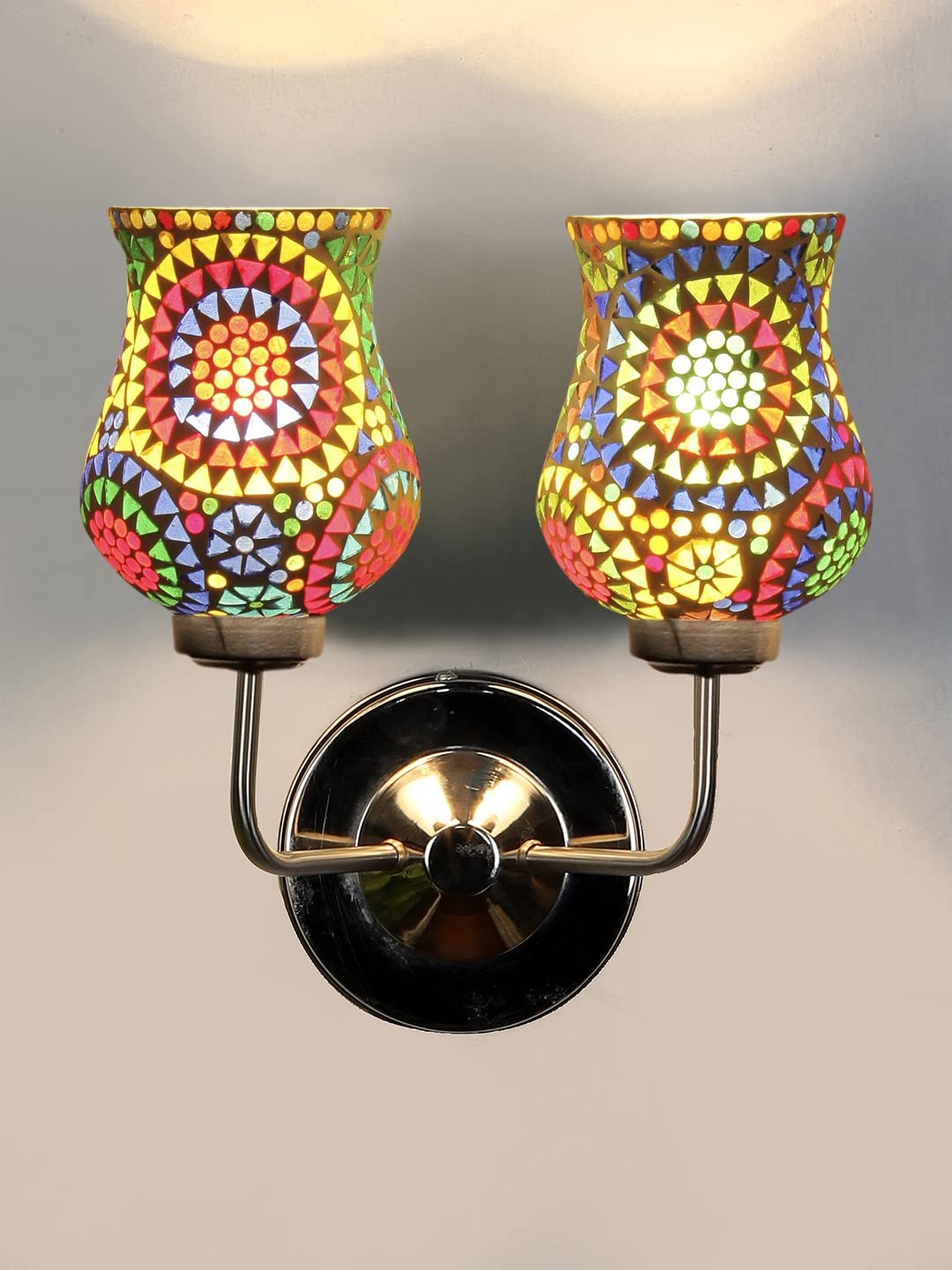 Multicolor Wall Lamp | Elegant Mosaic Glass & Wood Design | Stylish Ambient Light for Home, Office, Living Room, Bedroom, Hallway | Modern Decorative Wall Sconce - Model DGJ57