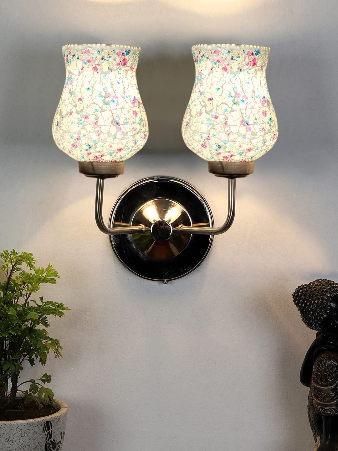 Multicolor Wall Lamp | Elegant Mosaic Glass & Wood Design | Stylish Ambient Light for Home, Office, Living Room, Bedroom, Hallway | Modern Decorative Wall Sconce - Model DGJ58