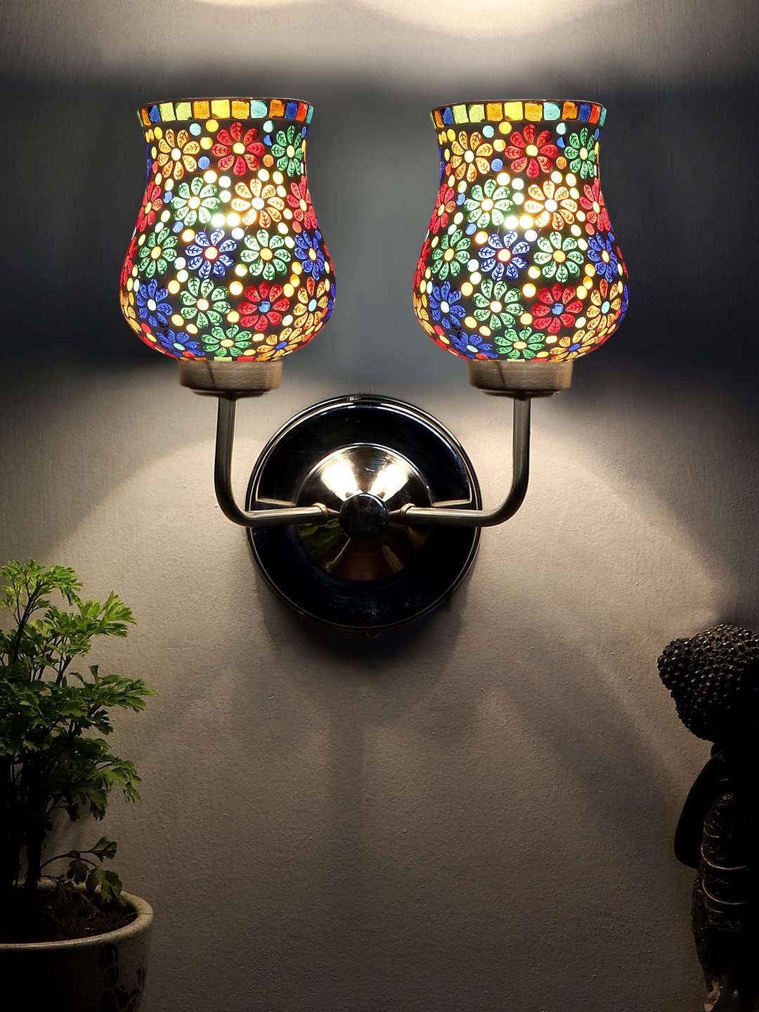 Multicolor Wall Lamp | Elegant Mosaic Glass & Wood Design | Stylish Ambient Light for Home, Office, Living Room, Bedroom, Hallway | Modern Decorative Wall Sconce - Model DGJ59