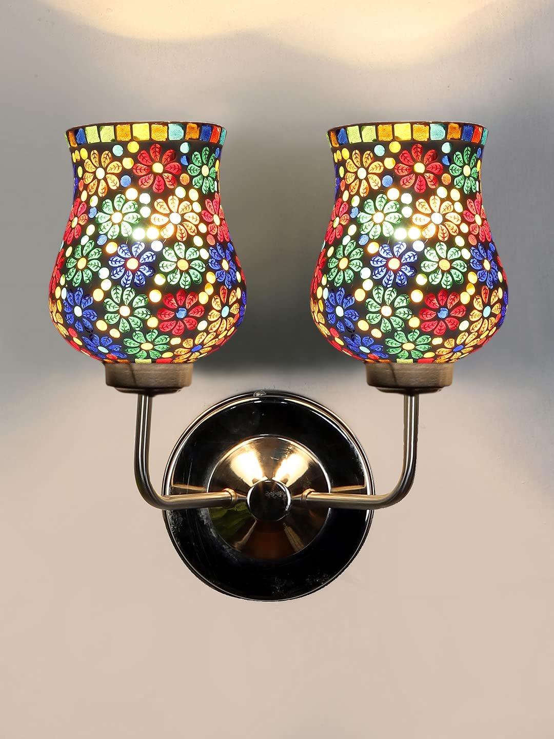 Multicolor Wall Lamp | Elegant Mosaic Glass & Wood Design | Stylish Ambient Light for Home, Office, Living Room, Bedroom, Hallway | Modern Decorative Wall Sconce - Model DGJ59