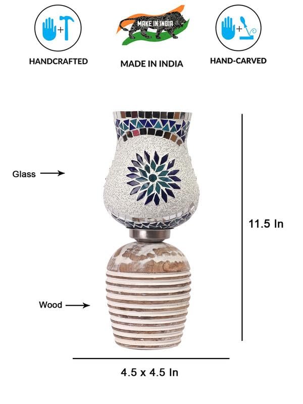 Multicolor Table Lamp | Artistic Mosaic Glass with Sturdy Wood Base | Decorative Ambient Light for Home D�cor | Perfect Blend of Modern & Traditional Style - Model DJC00