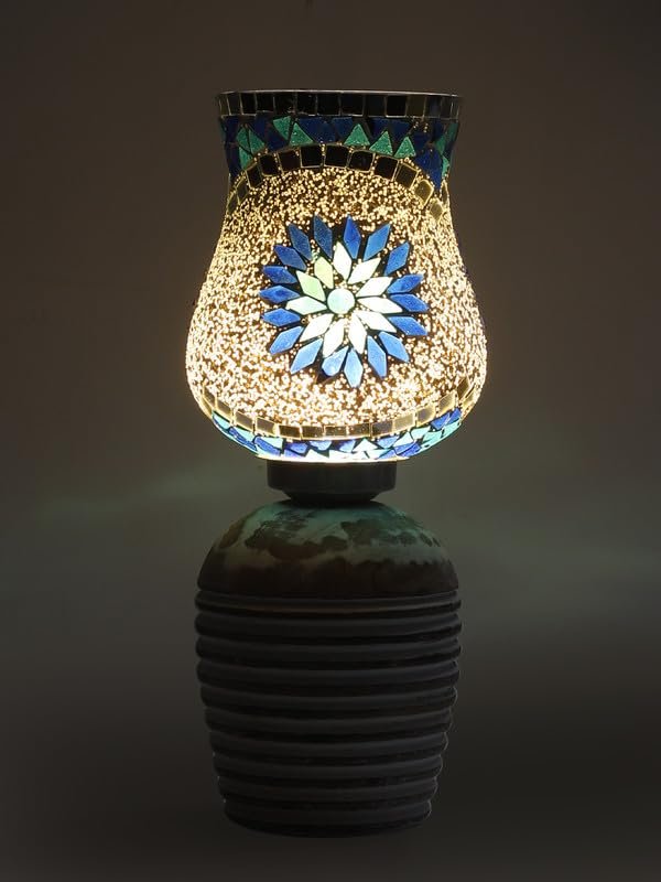 Multicolor Table Lamp | Artistic Mosaic Glass with Sturdy Wood Base | Decorative Ambient Light for Home D�cor | Perfect Blend of Modern & Traditional Style - Model DJC00