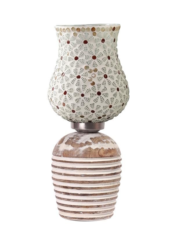 Multicolor Table Lamp | Artistic Mosaic Glass with Sturdy Wood Base | Decorative Ambient Light for Home D�cor | Perfect Blend of Modern & Traditional Style - Model DJC01