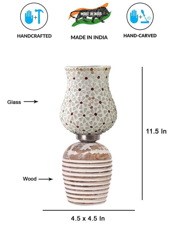Multicolor Table Lamp | Artistic Mosaic Glass with Sturdy Wood Base | Decorative Ambient Light for Home D�cor | Perfect Blend of Modern & Traditional Style - Model DJC01
