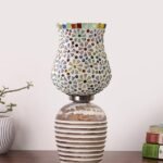 Multicolor Table Lamp | Artistic Mosaic Glass with Sturdy Wood Base | Decorative Ambient Light for Home D�cor | Perfect Blend of Modern & Traditional Style – Model DJC02