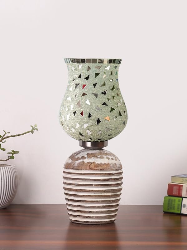 Multicolor Table Lamp | Artistic Mosaic Glass with Sturdy Wood Base | Decorative Ambient Light for Home D�cor | Perfect Blend of Modern & Traditional Style - Model DJC03