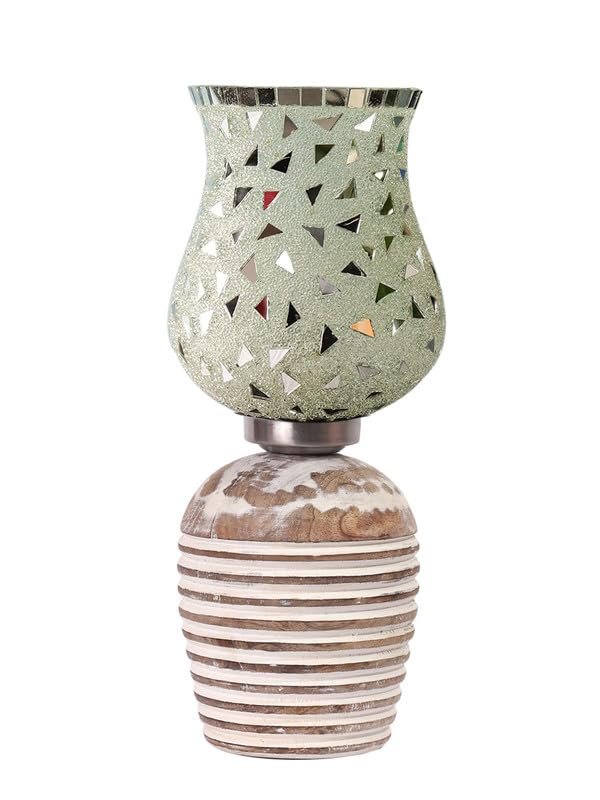 Multicolor Table Lamp | Artistic Mosaic Glass with Sturdy Wood Base | Decorative Ambient Light for Home D�cor | Perfect Blend of Modern & Traditional Style - Model DJC03