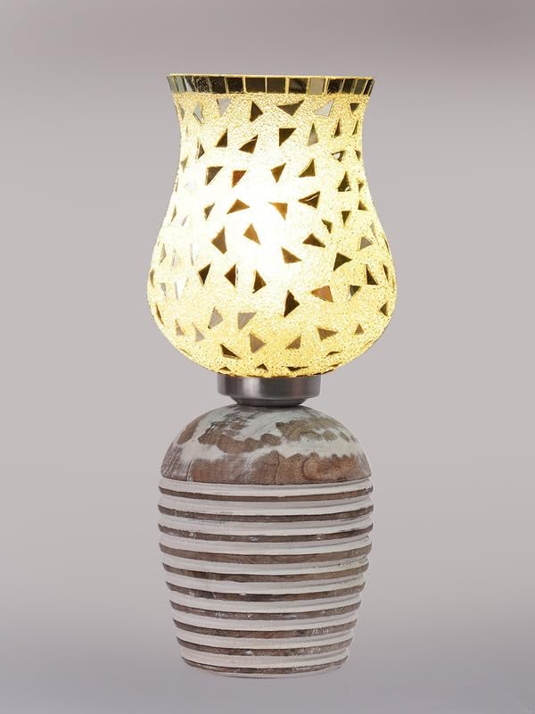 Multicolor Table Lamp | Artistic Mosaic Glass with Sturdy Wood Base | Decorative Ambient Light for Home D�cor | Perfect Blend of Modern & Traditional Style - Model DJC03