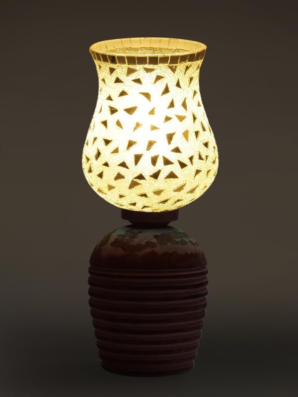 Multicolor Table Lamp | Artistic Mosaic Glass with Sturdy Wood Base | Decorative Ambient Light for Home D�cor | Perfect Blend of Modern & Traditional Style - Model DJC03
