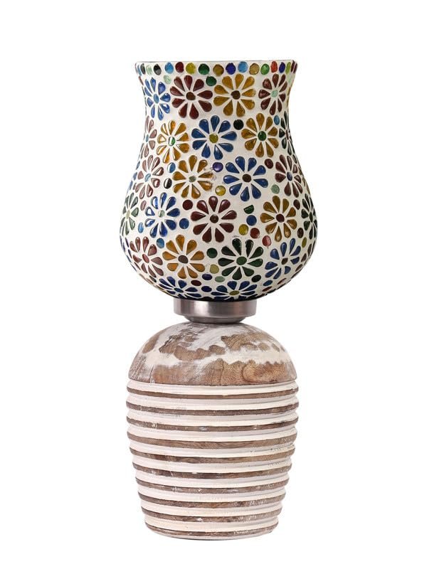 Multicolor Table Lamp | Artistic Mosaic Glass with Sturdy Wood Base | Decorative Ambient Light for Home D�cor | Perfect Blend of Modern & Traditional Style - Model DJC04