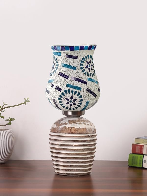 Multicolor Table Lamp | Artistic Mosaic Glass with Sturdy Wood Base | Decorative Ambient Light for Home D�cor | Perfect Blend of Modern & Traditional Style - Model DJC