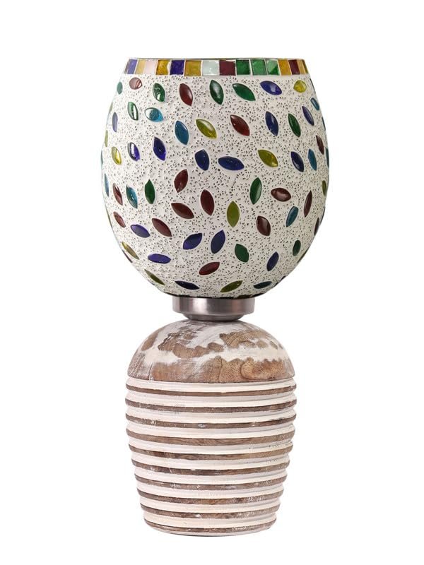 Multicolor Table Lamp | Artistic Mosaic Glass with Sturdy Wood Base | Decorative Ambient Light for Home D�cor | Perfect Blend of Modern & Traditional Style - Model DJC06