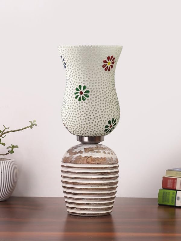 Multicolor Table Lamp | Artistic Mosaic Glass with Sturdy Wood Base | Decorative Ambient Light for Home D�cor | Perfect Blend of Modern & Traditional Style - Model DJC07