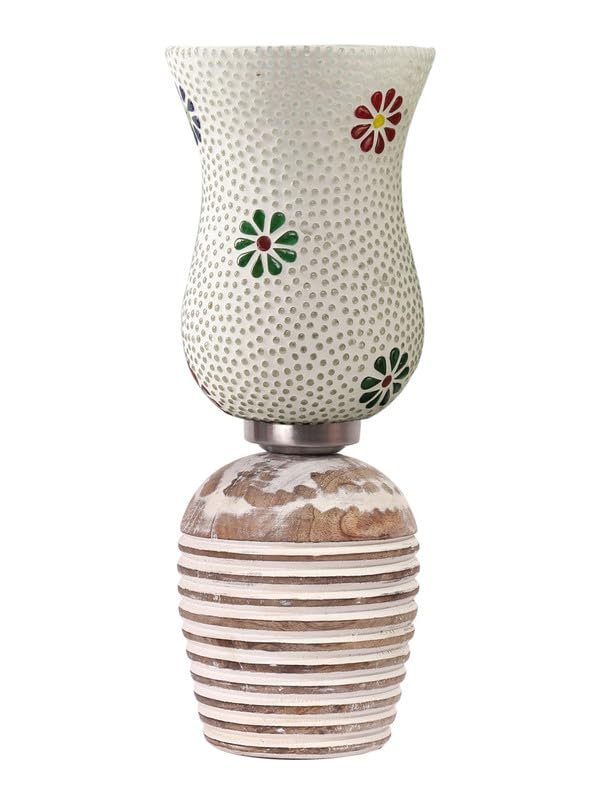 Multicolor Table Lamp | Artistic Mosaic Glass with Sturdy Wood Base | Decorative Ambient Light for Home D�cor | Perfect Blend of Modern & Traditional Style - Model DJC07