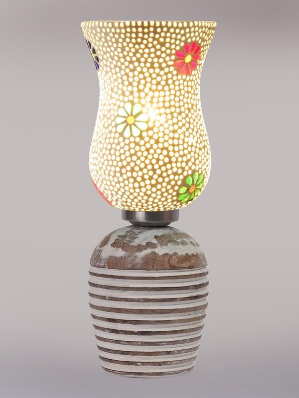 Multicolor Table Lamp | Artistic Mosaic Glass with Sturdy Wood Base | Decorative Ambient Light for Home D�cor | Perfect Blend of Modern & Traditional Style - Model DJC07
