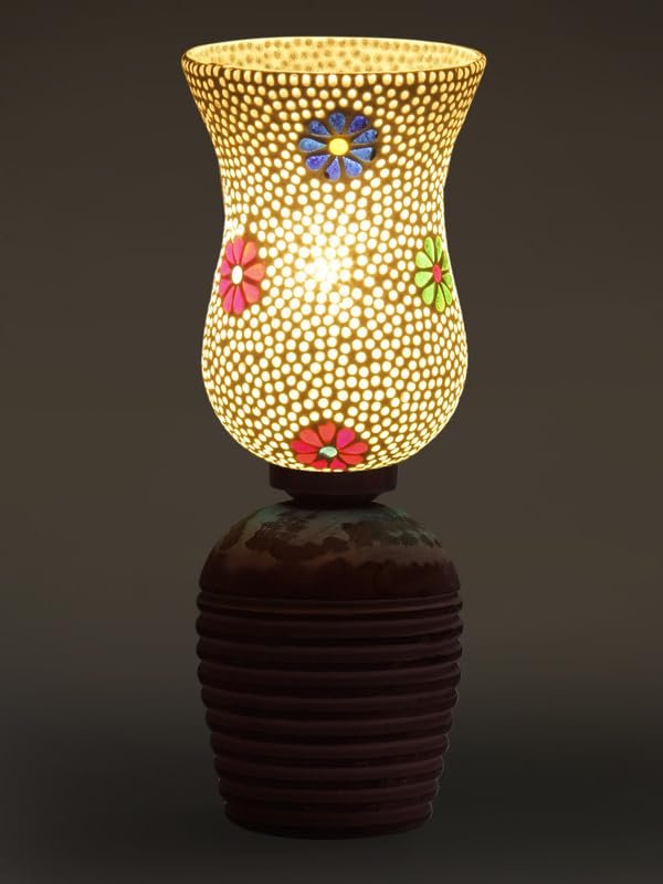 Multicolor Table Lamp | Artistic Mosaic Glass with Sturdy Wood Base | Decorative Ambient Light for Home D�cor | Perfect Blend of Modern & Traditional Style - Model DJC07