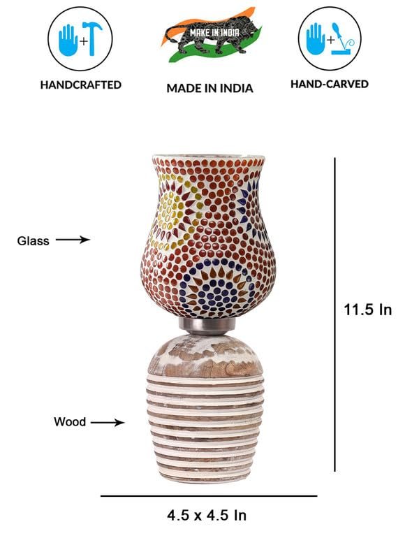 Multicolor Table Lamp | Artistic Mosaic Glass with Sturdy Wood Base | Decorative Ambient Light for Home D�cor | Perfect Blend of Modern & Traditional Style - Model DJC08