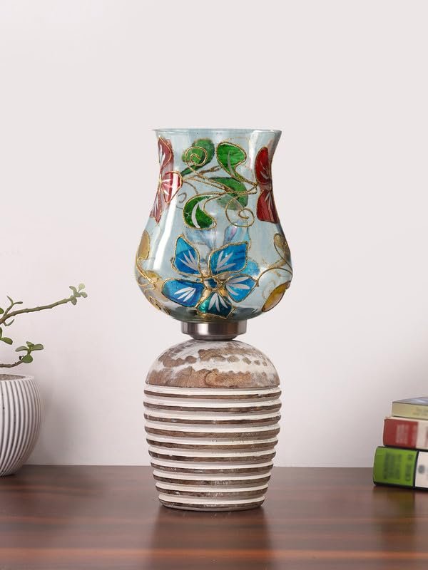 Multicolor Table Lamp | Artistic Mosaic Glass with Sturdy Wood Base | Decorative Ambient Light for Home D�cor | Perfect Blend of Modern & Traditional Style - Model DJC09