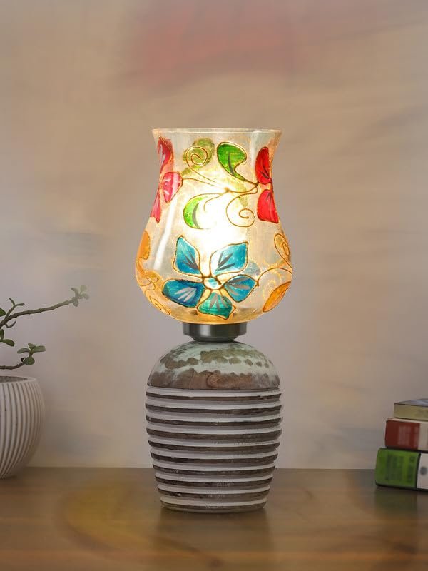 Multicolor Table Lamp | Artistic Mosaic Glass with Sturdy Wood Base | Decorative Ambient Light for Home D�cor | Perfect Blend of Modern & Traditional Style - Model DJC09