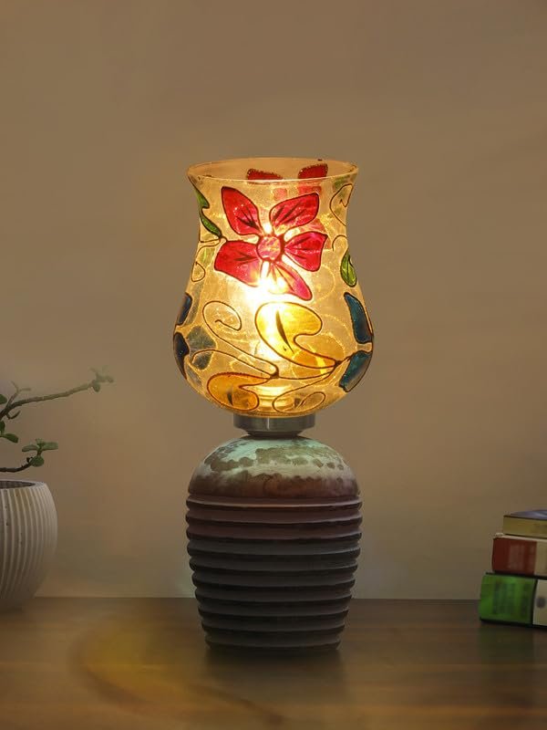 Multicolor Table Lamp | Artistic Mosaic Glass with Sturdy Wood Base | Decorative Ambient Light for Home D�cor | Perfect Blend of Modern & Traditional Style - Model DJC09