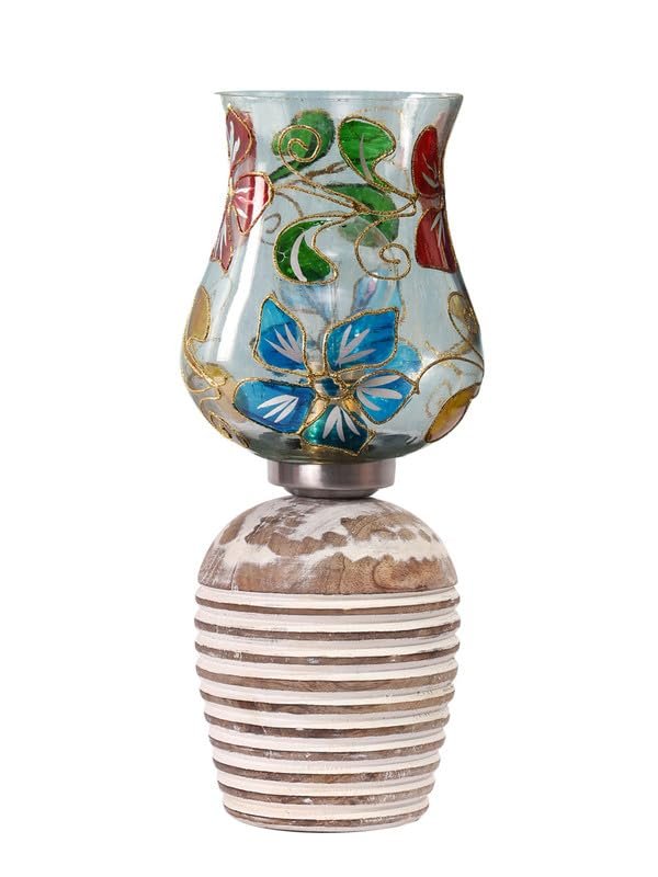 Multicolor Table Lamp | Artistic Mosaic Glass with Sturdy Wood Base | Decorative Ambient Light for Home D�cor | Perfect Blend of Modern & Traditional Style - Model DJC09