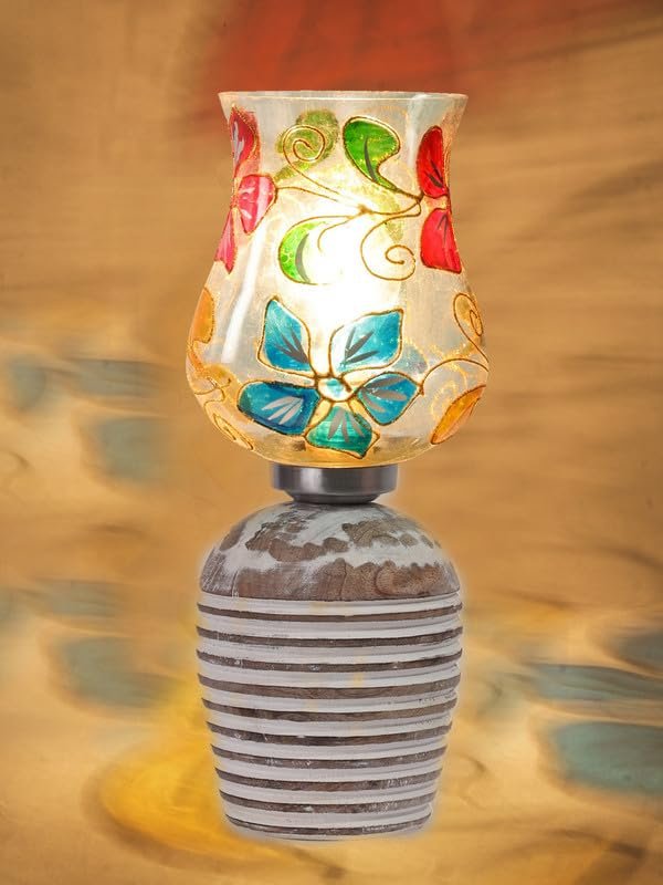 Multicolor Table Lamp | Artistic Mosaic Glass with Sturdy Wood Base | Decorative Ambient Light for Home D�cor | Perfect Blend of Modern & Traditional Style - Model DJC09